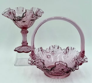 Pr. of Fenton Rose Pink Glass Collectibles