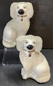 Pr. Antique Staffordshire Confetti Poodle Dogs