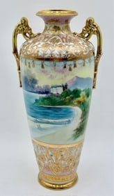 Stunning Nippon Double Handled Baluster Vase