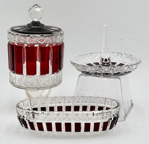 3pc Bohemian Ruby Cut To Clear Vanity Seat
