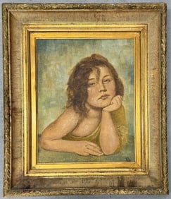 Signed Female Portrait Oil on Board