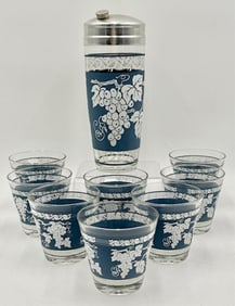 Vintage Jeanette Glass Wedgwood Grape Bar Set