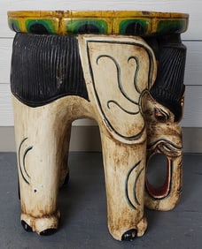 Ornate Handmade Wooden Elephant Stool