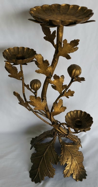Vintage Gilded Wrought Iron Floral Candle Holder (1 of 8)