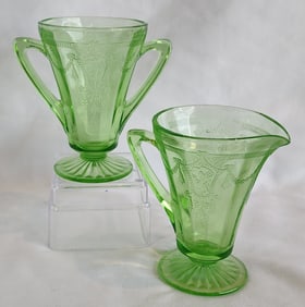 Pair of Uranium Glass Cream & Sugar Containers