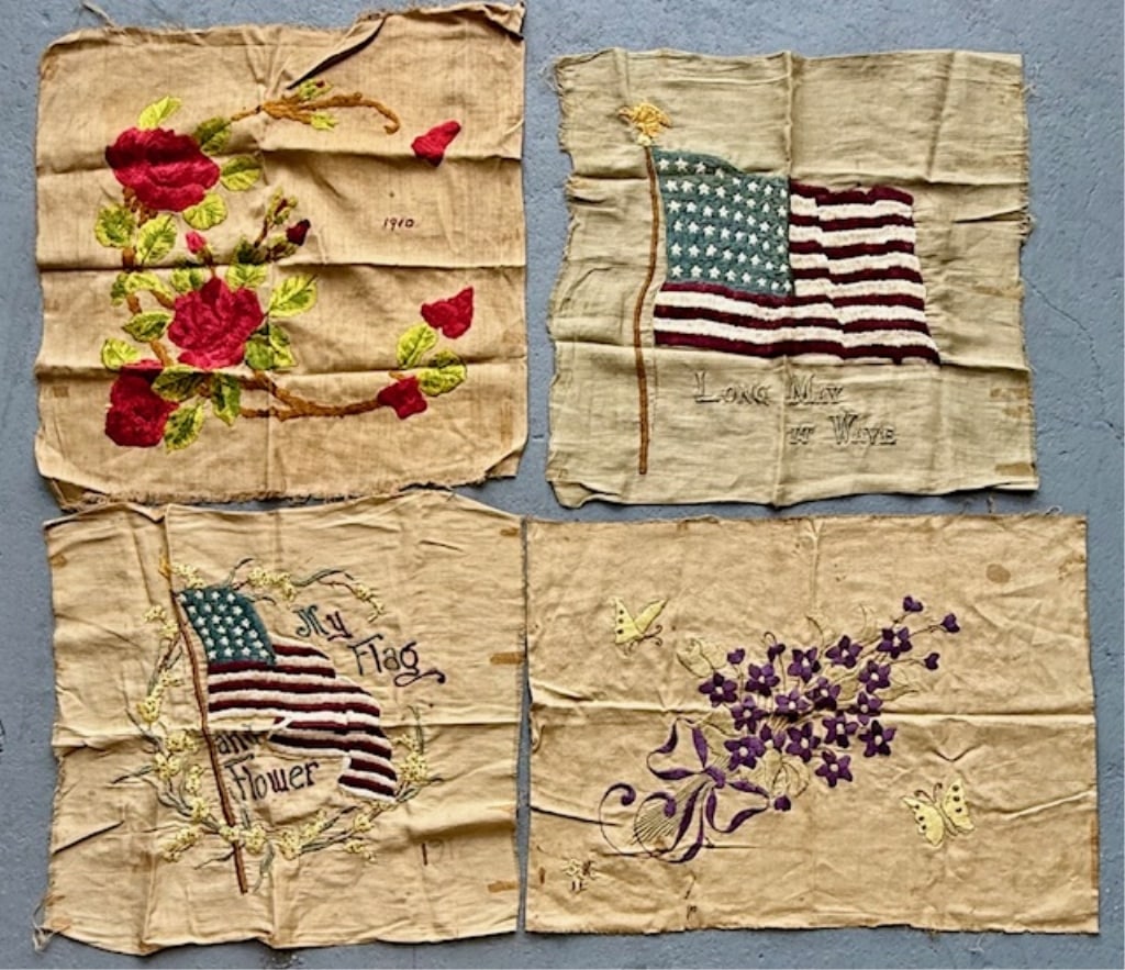 4pc Antique Needlework Embroidered Textiles (1 of 9)