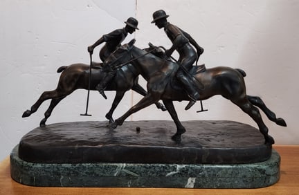 Signed Bronze Polo Players Sculpture