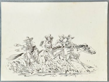 Signed Harvey Pratt Sketch On Board For Sam Walton