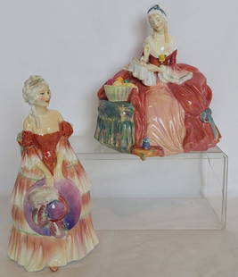 Pair of Royal Doulton Porcelain Figurines: Pair of Royal Doulton porcelain figurines. Includes #RN773349 8.25"h "Veronica" and #HN1901 7"h "Penelope". No chips or cracks. Photos are considered part of the condition and description. 208-2