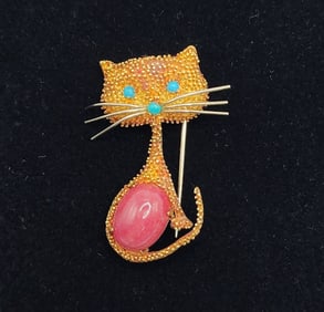 Vintage 18k Cat Brooch - 9.1g TW
