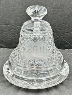 Waterford Crystal Bicentennial Liberty Bell: Waterford crystal 200th anniversary liberty bell. Two pieces. Small chip present on bell rim and dish. Approximately 4"h x 3.75"w. Photos are considered part of the condition and description.