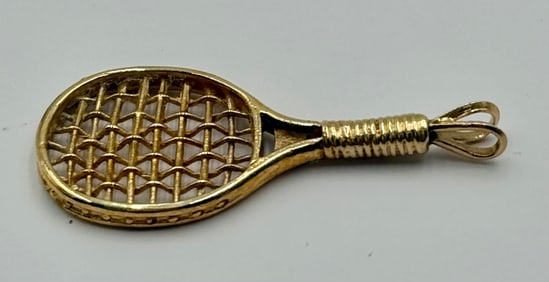 14k Yellow Gold Tennis Racket pendant - 5.2g