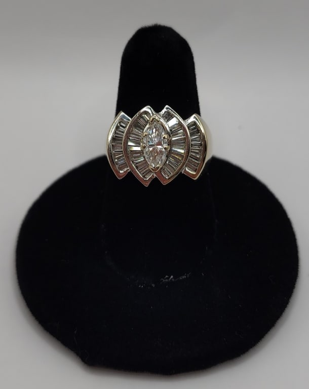 14K Marquise & Baguette Diamond Ring - 6.82g TW (1 of 6)