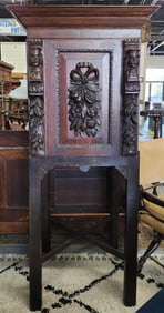 Antique Carved English Cabinet On Stand