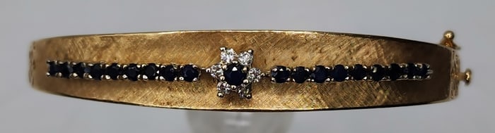 14K Gold, Sapphire, and Diamond Bangle - 22.81g TW