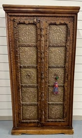 Rustic Intricately Carved Indonesian Cabinet