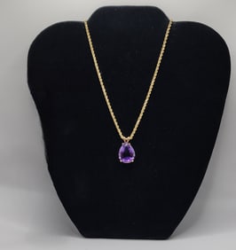 Stunning 14k Amethyst(?) Pendant on Chain 14.52g TW