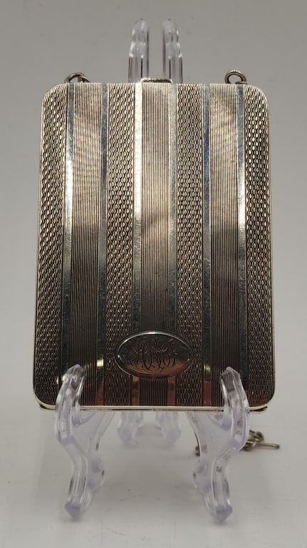 Vintage S.S. Elgin Am. Mfg. Coin Purse - 3.52oz: Vintage sterling silver Elgin Am. Mfg. Co. ladies compact coin purse. Etched striped front design with small monogram plaque on bottom. Internal mirror, money clip, and coin spots. Approximately 3.5"