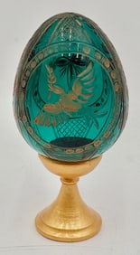 Beautiful Faberge Style Russian Green Glass Egg