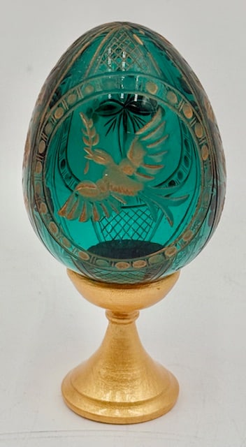 Beautiful Faberge Style Russian Green Glass Egg (1 of 8)