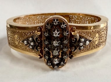 18k Bangle With Diamonds & Seed Pearls-32.77gTW