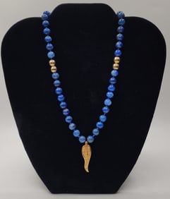 Beautiful 14K & 18K Blue Lapis Bead Necklace