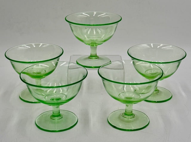 5 Green Uranium Glass Dessert Cups (1 of 8)
