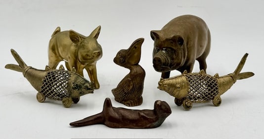 6pc Collection of Small Brass Animals
