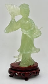 Vintage Chinese Carved Green Jade Geisha