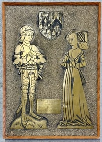 Vintage Wood Framed Brass Rubbing