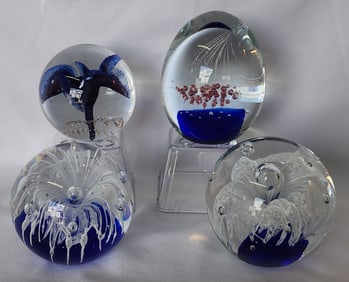 Collection of 4 Blown Art Glass Paperweights