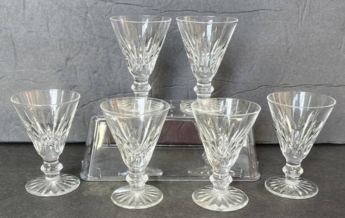 6 Waterford Crystal Eileen Cordial Glasses: 6 Waterford crystal Eileen cordial liqueur glasses. No chips or cracks. Approximately 3"h. Photos are considered part of the condition and description. 620-2