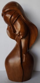 MCM Wooden Carved Female Bust Sculpture