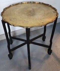 Antique Chinese Brass Tray Accent Table