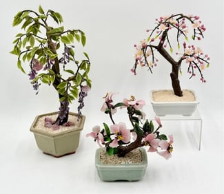 Collection of 3 Beautiful Glass Jade Trees