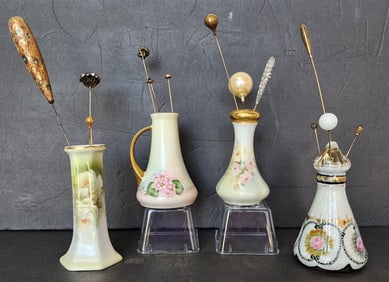 Assorted Vintage Hatpin Holders & Hatpins