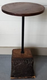 Vintage Rustic Carved Wood Accent Table