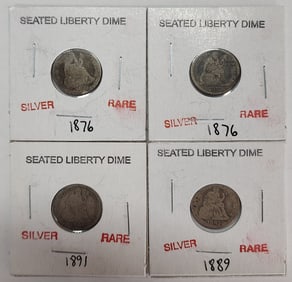 4 Seated Liberty Silver Dimes