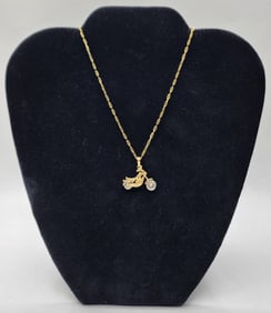 14K Two Tone Motorcycle Pendant on Chain - 7.7g