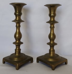 Pair of 18"H Russian Sabbath Brass Candlesticks