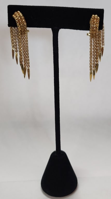 18K Gold Tassel Dangling Earrings - 12.4g TW (1 of 6)