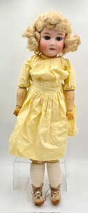 Antique K&H 25" Walkure 25" German Doll: Antique 25" K&H Walkure doll. German made. Bisque head, open/close eyes, and jointed body. In aged condition with wear to eyes, body, and clothing. No stand included. Approximately 25". Photos are con