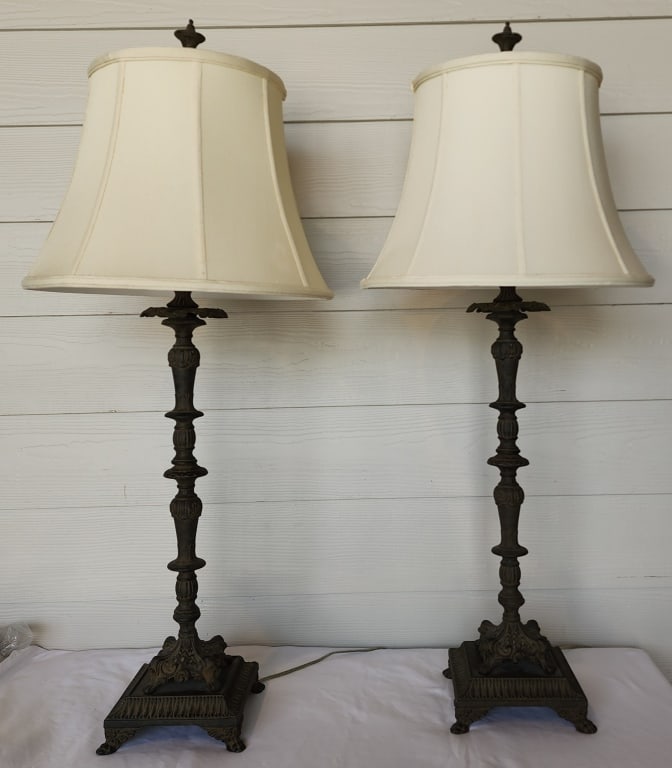 Pair of Wrought Iron Candlestick Table Lamps (1 of 4)