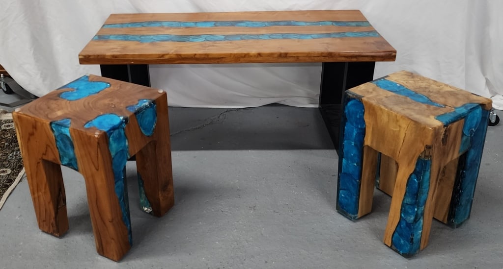 Beautiful Blue Epoxy & Wood Coffee & End Tables (1 of 10)