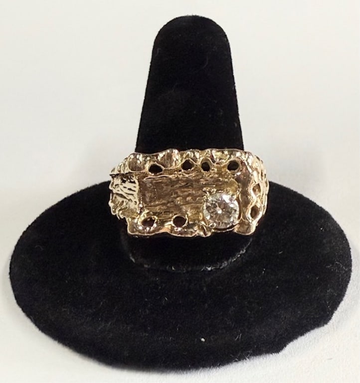 14K Men's Nugget Diamond Ring - 10.4g TW (1 of 11)