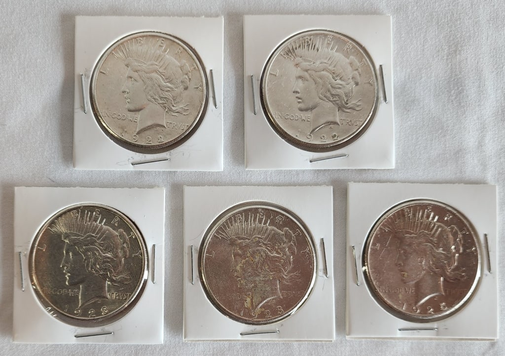 5 Assorted Silver Peace Dollars (1 of 8)