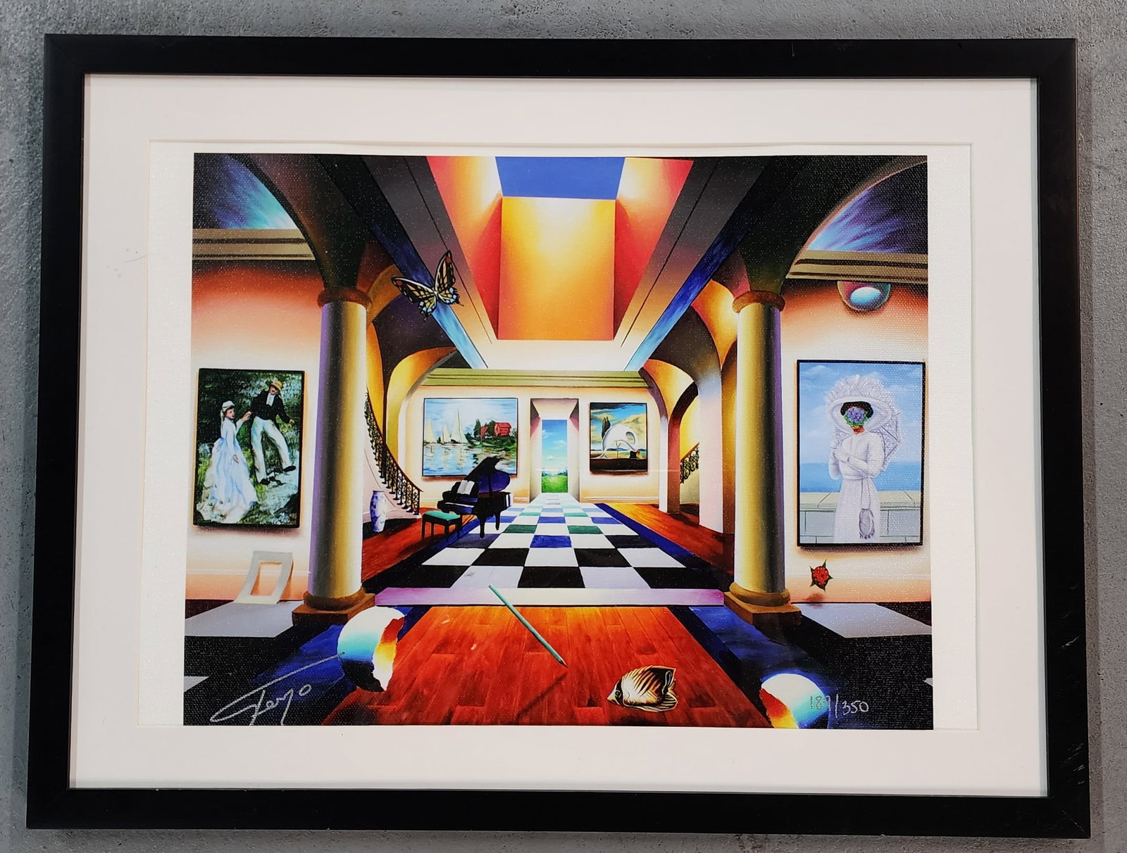 Signed & Numbered Ferjo 'Room of Splendor' Print: Limited edition 'Room of Splendor' by Ferjo. Signed, numbered, matted, and framed. Numbered 189/350. Approximately 13" x 17". Photos are considered part of the condition and description. 110-6C