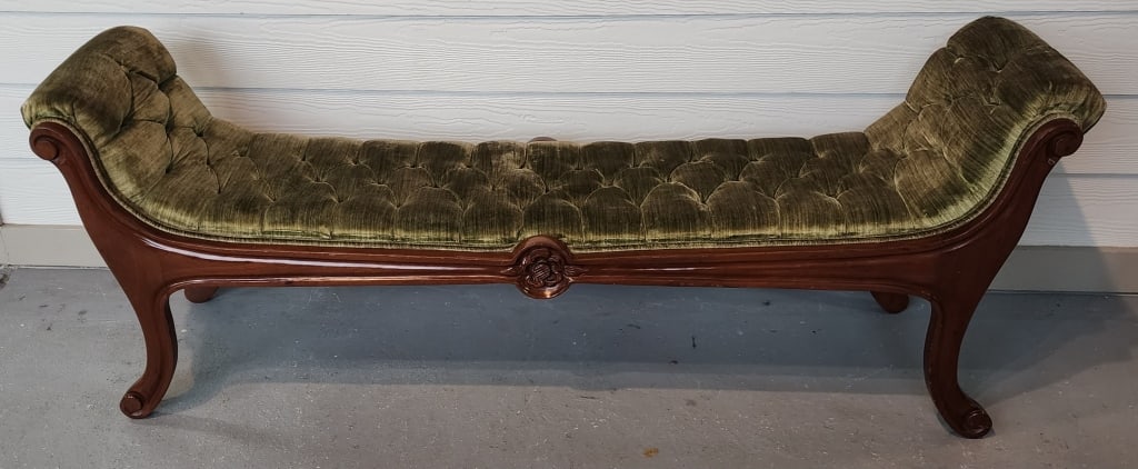 Vintage Green Tufted Upholstered Bench (1 of 7)