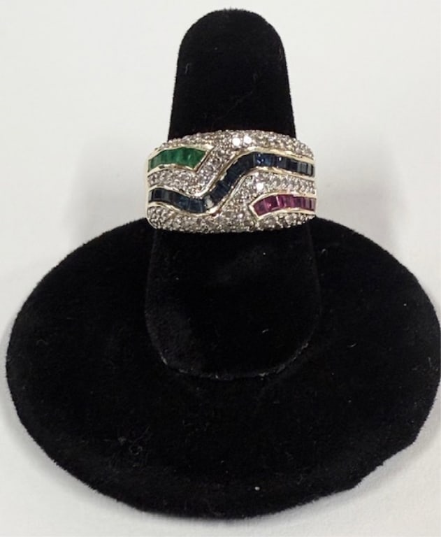 Beautiful 14K Diamond & Multi Stone Ring - 5.6g TW (1 of 8)