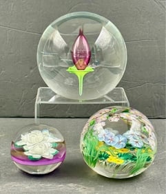 3 Beautiful Hand Blown Glass Paper Weights